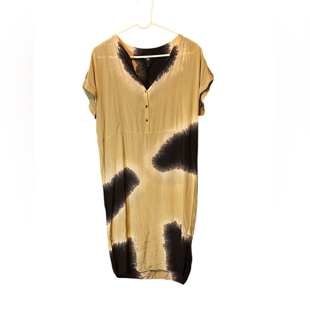 NU Denmark Hand Dyed Tie-Dye V-Neck Sustainable Boho Midi Dress Small